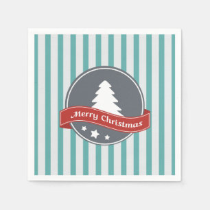 Teal Vertical Stripes with Merry Christmas Message Napkin
