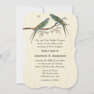 Teal Vintage Bird Wedding Invitations