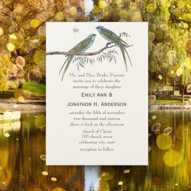 Teal Vintage Bird Wedding Invitations (Creator Uploaded)