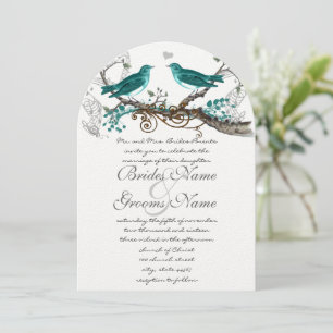 Teal Vintage Birds extra Teal Leaves Wedding Invitation