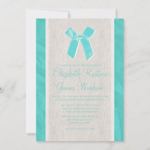 Teal Vintage Bow & Linen Wedding Invitations
