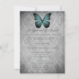 Teal Vintage Butterfly Damask Rehearsal Dinner Invitation