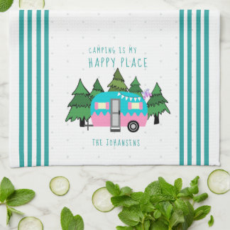 Teal Vintage Camping Tea Towel