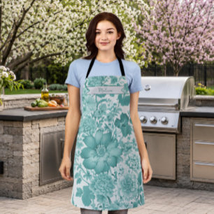 Teal Vintage Chinoiserie Floral Personalised Apron