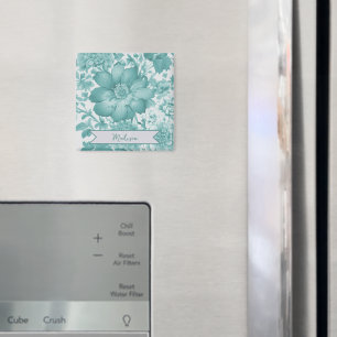 Teal Vintage Chinoiserie Floral Personalised Magnet