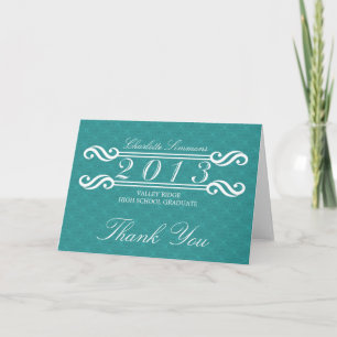 Teal Vintage Damask 2013 Grad Thank You Card
