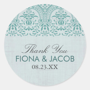 Teal Vintage Damask Wedding Favour Sticker
