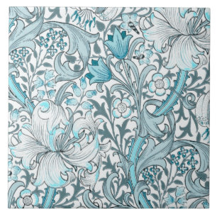 Teal vintage floral art noveau tile