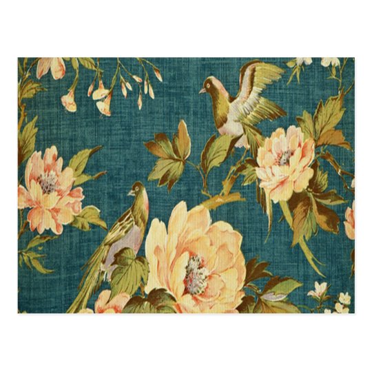 teal,vintage,floral,bird,victorian,wallpaper,patte postcard | Zazzle.co.uk