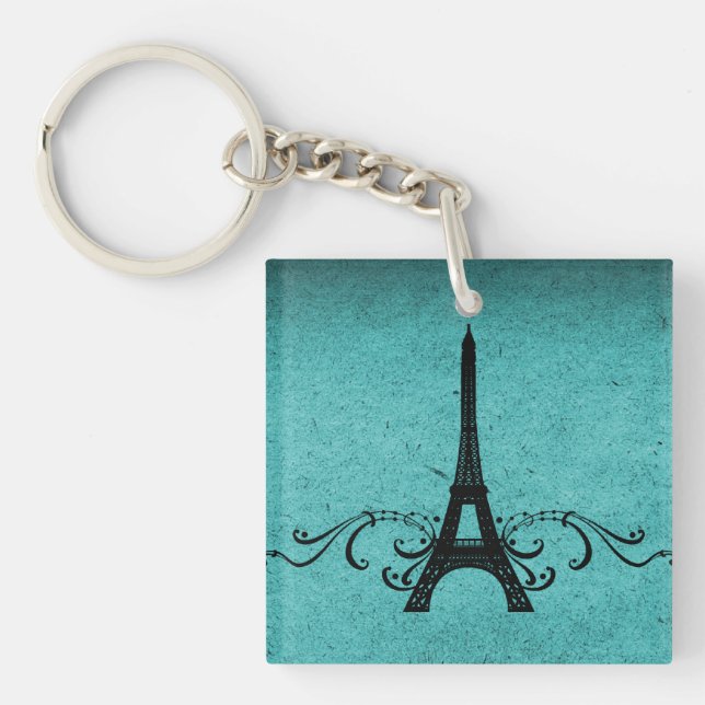 Teal Vintage French Flourish Acrylic Keychain (Front)
