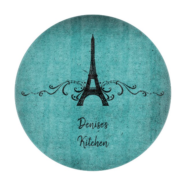 Teal Vintage French Flourish Cutting Board (Front)