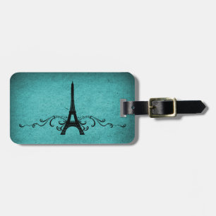 Teal Vintage French Flourish Luggage Tag
