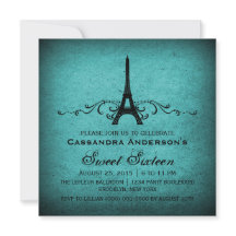 Teal Vintage French Flourish Sweet 16 Invite