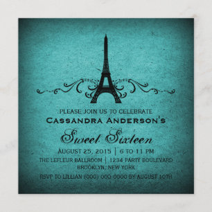 Teal Vintage French Flourish Sweet 16 Invite