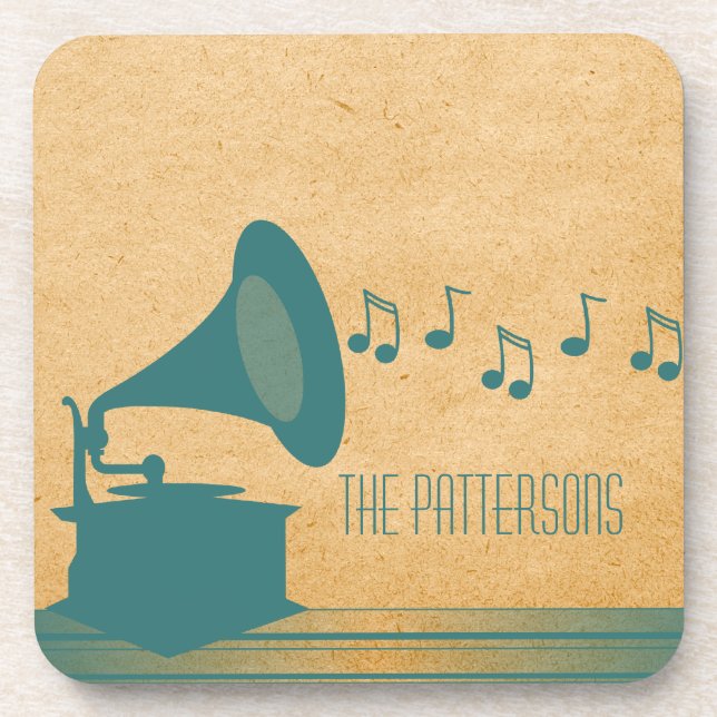 Teal Vintage Gramophone Coaster Set (Front)