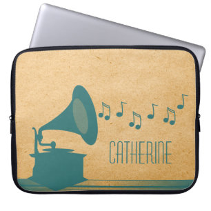 Teal Vintage Gramophone Laptop Sleeve