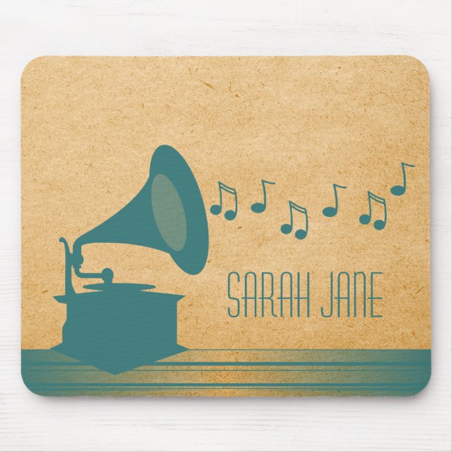 Teal Vintage Gramophone Mousepad (Front)