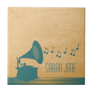 Teal Vintage Gramophone Tile