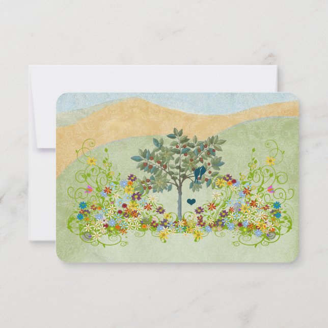 Teal Vintage Love Bird Flower Swirl Wedding RSVP (Back)