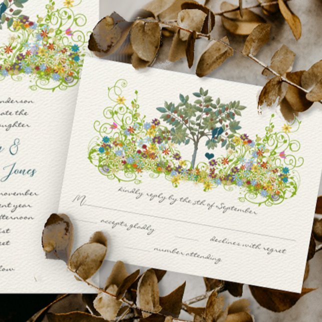 Teal Vintage Love Bird Flower Swirl Wedding RSVP (Creator Uploaded)