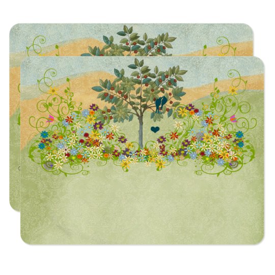 Teal Vintage Love Bird Flower Swirl Wedding RSVP Card