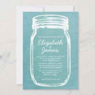 Teal Vintage Mason Jar Wedding Invitations