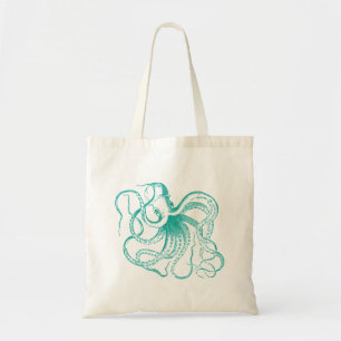 Teal Vintage Octopus Illustration Tote Bag