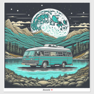Teal Vintage RV Camper in the Mountains Retro