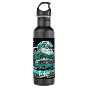 Teal Vintage RV Camper in the Mountains Retro 710 Ml Water Bottle