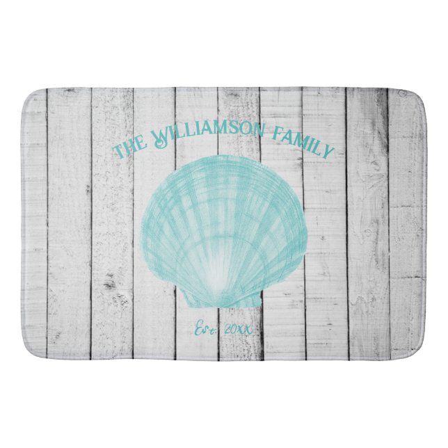 Teal Vintage Scallop Shell Bath Mat (Front)