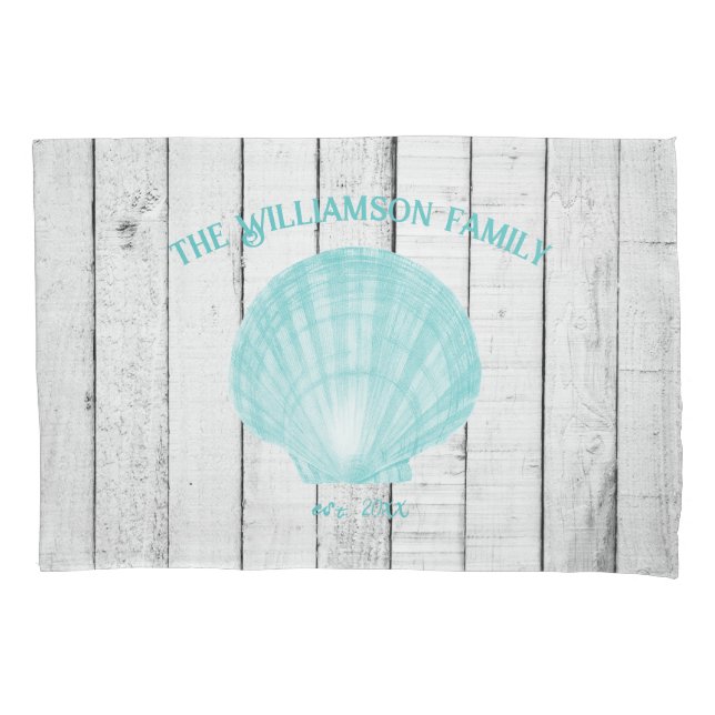 Teal Vintage Scallop Shell Pillow Case (Front)