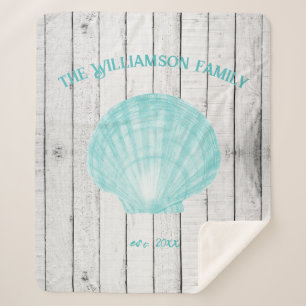 Teal Vintage Scallop Shell Sherpa Blanket