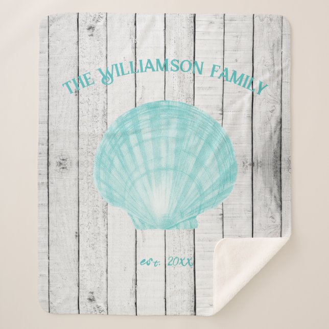 Teal Vintage Scallop Shell Sherpa Blanket (Front)