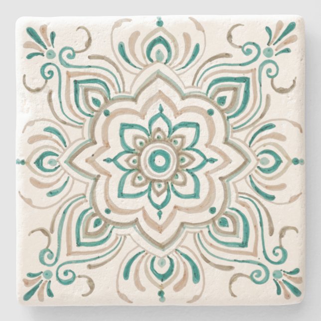 Teal Vintage Spanish tile coaster (Front)