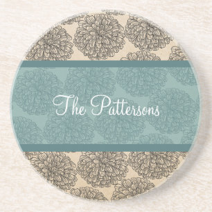 Teal Vintage Zinnia Coaster
