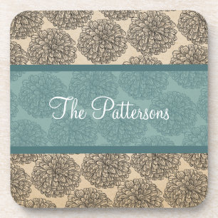 Teal Vintage Zinnia Coaster Set