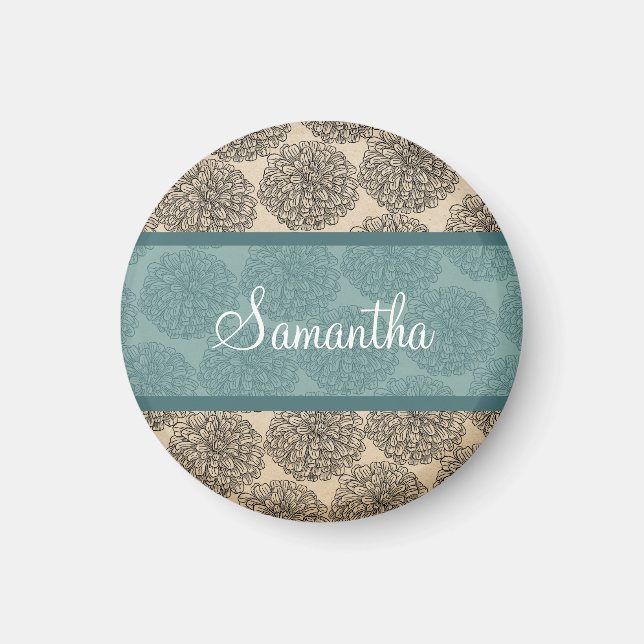 Teal Vintage Zinnia Magnet (Front)