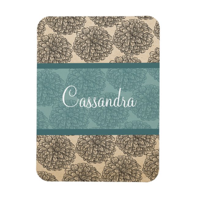 Teal Vintage Zinnia Premium Magnet (Vertical)