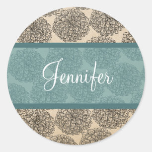 Teal Vintage Zinnia Stickers