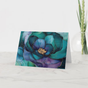 Teal & Violet Bloom Blank Greeting Card