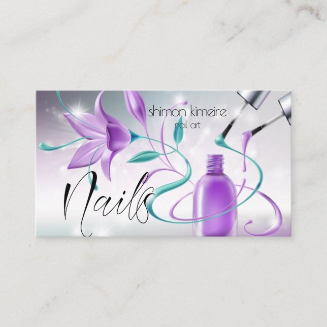 Teal & Violet Nail Artist Professional Salon Spa Business Card (Front)