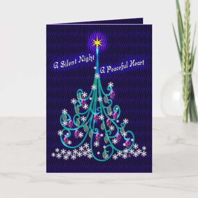Teal & Violet Tree (Personalised Xmas Card) Holiday Card (Front)
