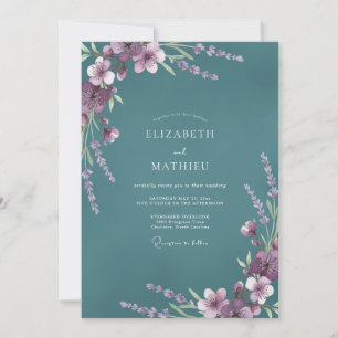 Teal Violet Wisteria Wedding Invitation
