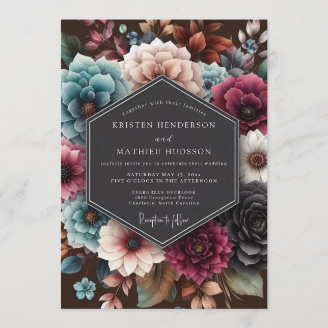 Teal Vivid Tapestry Wedding Invitation (Front)