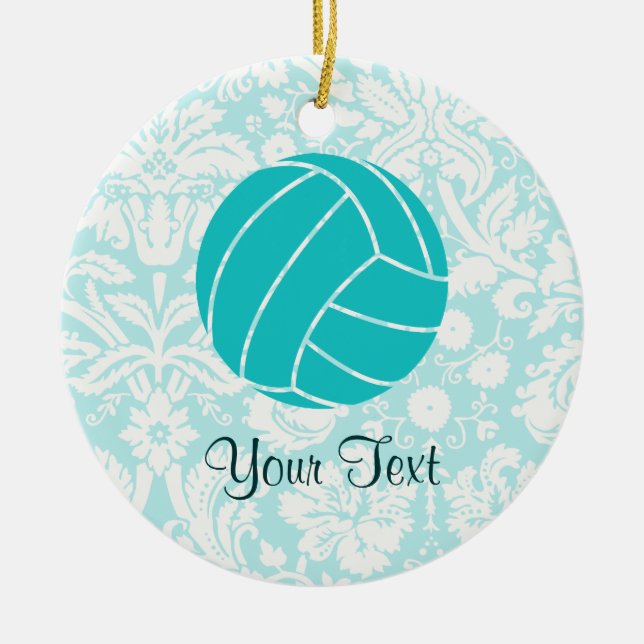 Teal Volleyball Ceramic Tree Decoration (Front)