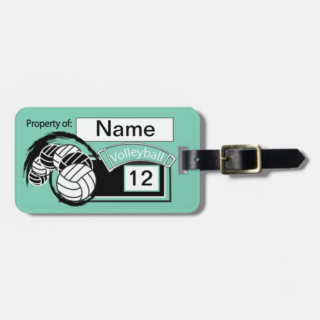 Teal Volleyball 🏐 | DIY Background Colour Luggage Tag (Front Horizontal)