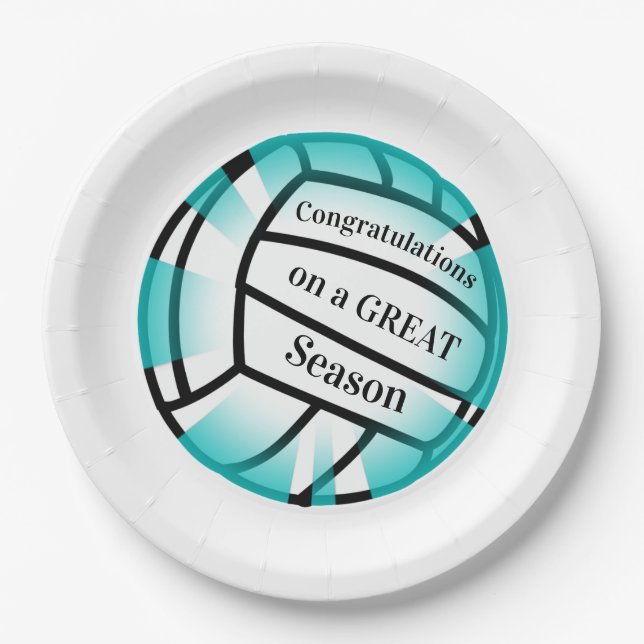 Teal Volleyball Paper Party Paper Plate (Front)