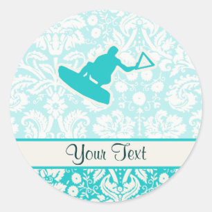 Teal Wakeboarder Classic Round Sticker