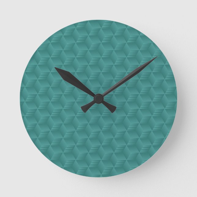 Teal wall clock with a geometric hexagonal pattern (Front)
