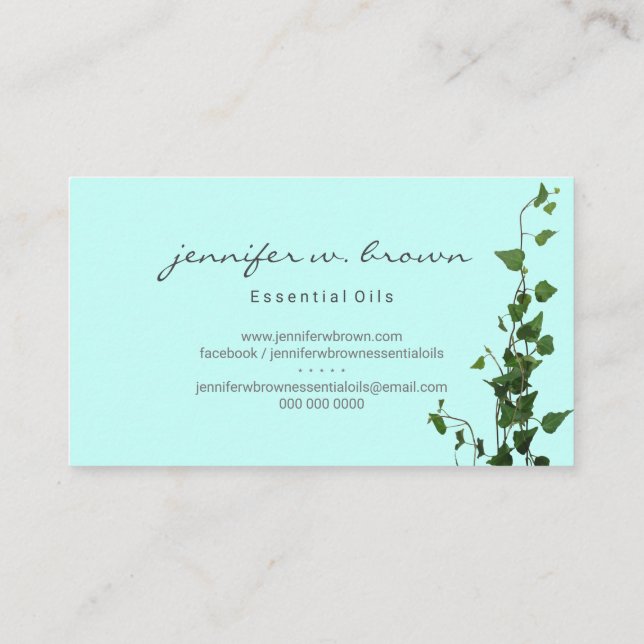 Teal Water Blue Ivy Plant Leaf Business Card (Back)